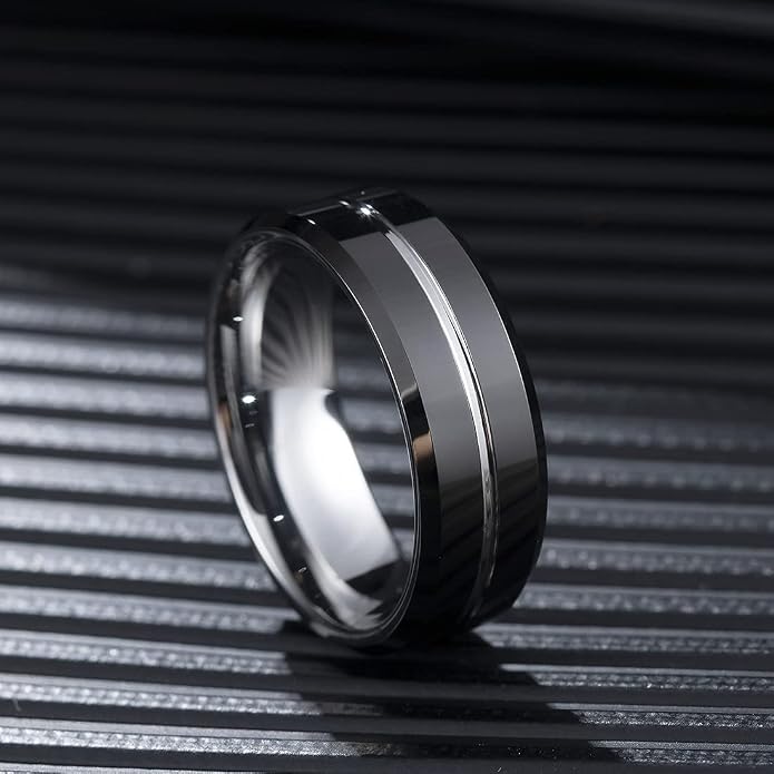King Will Tungsten Carbide Wedding Band for Men Women-6/8/10mm Width Multicolor Available with Grooved Center Wedding Ring Suitable for Work, Gym Comfort Fit Size 4-16