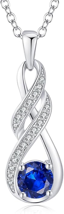 Birthstone Necklaces for Women 925 Sterling Silver Infinity Pendant Created Gemstone Jewelry for Her, 16"+2"