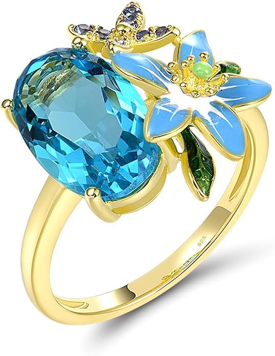 Santuzza 925 Sterling Silver Enamel Flower Ring for Women