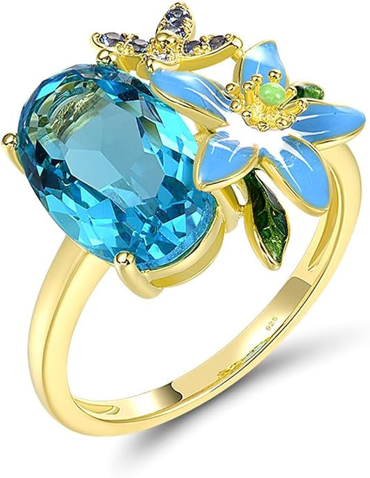 Santuzza 925 Sterling Silver Enamel Flower Ring for Women