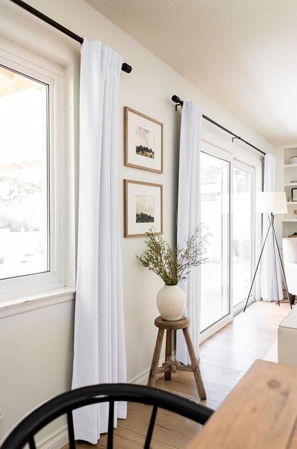 100% Blackout Shield Linen Blackout Curtains for Bedroom 90 Inches Long, Back Tab/Rod Pocket Living Room Drapes, Thermal Insulated Blackout Curtains 2 Panels Set, 50" W x 90" L, Bright White