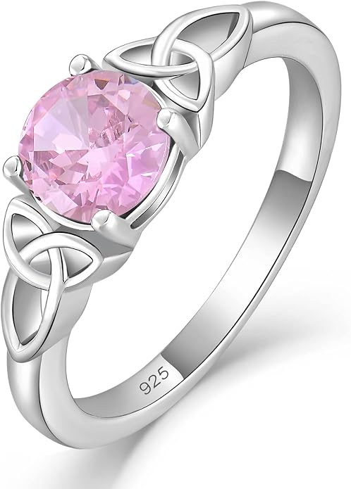 YL Celtic Knot Rings for Women 925 Sterling Silver Round Cut Birthstone Statement Ring