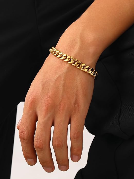 U7 Cuban Link Bracelets for Men Stainless Steel Wrist Bracelet Silver Black Gold Cuban Hand Chain Bracelet for Mens Women, 5/7/9/12mm Width, 7.5/8.3/9 Inch Length Classic Jewelry with Box Packed