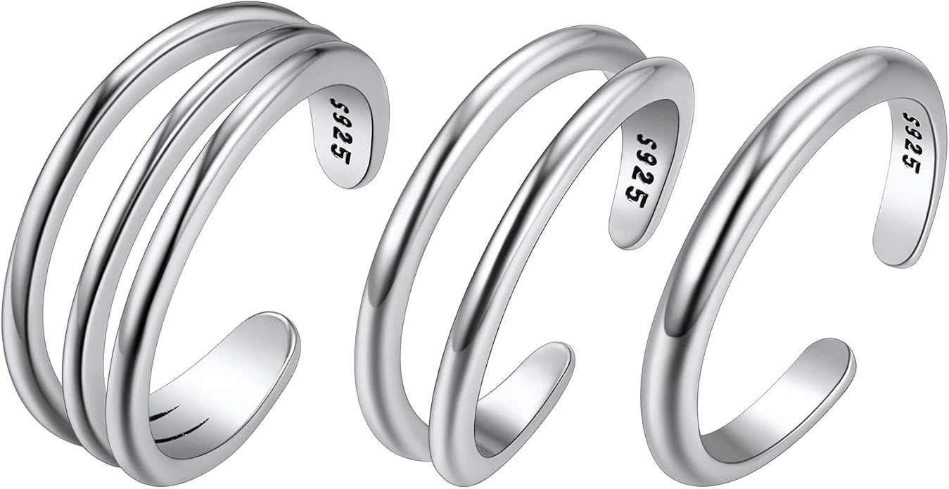 SILVERCUTE Toe Ring, Chic 925 Stamped Toe Ring, Band/Leaf Toe Ring, Sterling Silver Open Adjustable Toe Ring Set, Adjustable Pinky Rings