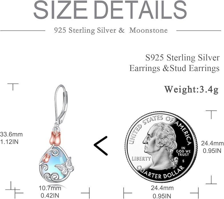 AOBOCO Teardrop Dangle Earrings for Women 925 Sterling Silver Moonstone Flower Filigree Leverback Jewelry Birthday