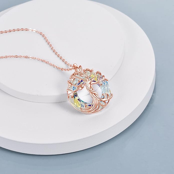 TOUPOP Tree of Life Necklace Gifts for Women 925 Sterling Silver Family Tree Pendant with Crystal Birthday Irish Jewelry Gifts for Women Her Wife Mom