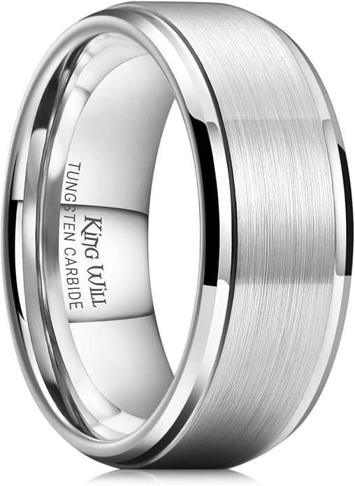 King Will Classic Tungsten Wedding Band for Men, 6/7/8/9/10mm Widths, Polished Finish Step Edge Matte Rings Comfort Fit