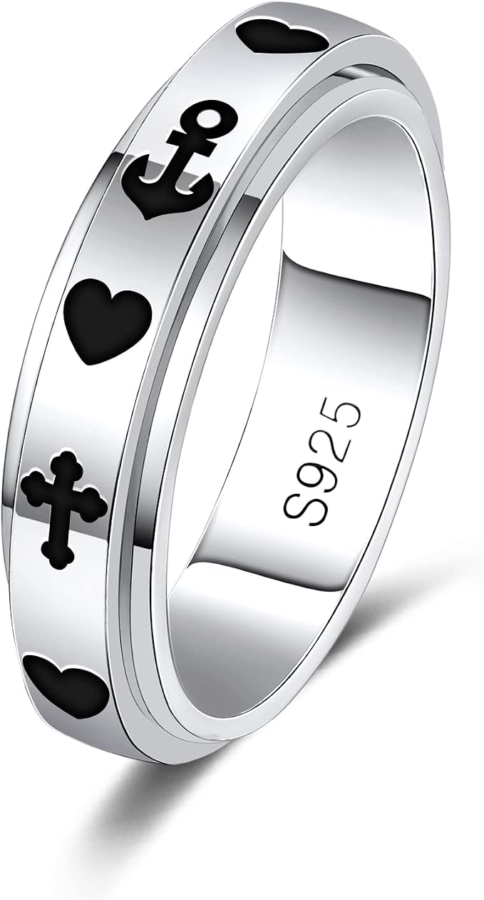 Fidget Ring Spinner Ring for Anxiety Women Men Daughter Real S925 Sterling Silver Fidget Ring