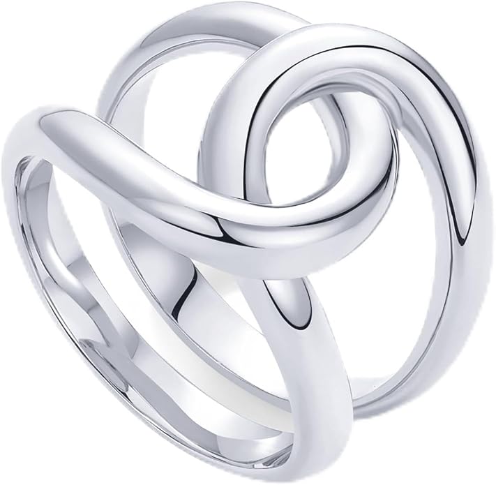 PAVOI 14K Gold Plated Chunky Interlock Statement Ring for Women | Interloop Band Thick Link Stackable Rings