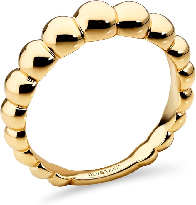 DEVATA Gold or Rhodium Plated Sterling Silver 925 – Eternity, Band Ring for Women – Heart, Knot, Clover, Infinity, Mariner, Cable, Curb, Cuban, Figaro, Daisy, Rope, Ribbed, Dome