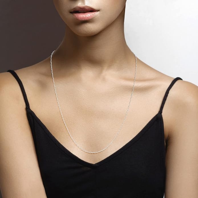 Miabella Italian Solid 925 Sterling Silver, 18Kt Gold Plated 2mm Paperclip Link Chain Necklace for Women, Made in Italy