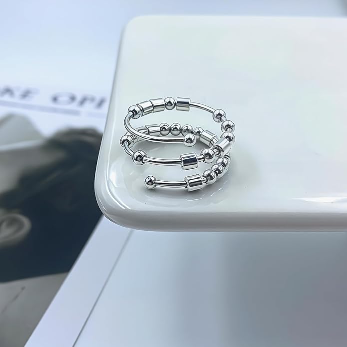 Morse Code Rings for Women, Stainless Steel Spinner Ring Fidget Rings for Anxiety Ring Morse Code Rings Inspirational Gifts Jewelry Women Birthday Graduation Gifts for Best Friends