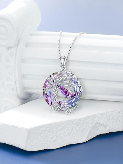 TOUPOP Phoenix Necklace 925 Sterling Silver Crystal Pendant Phoenix Rising Jewelry Women Birthday Mothers Day Gifts for Women