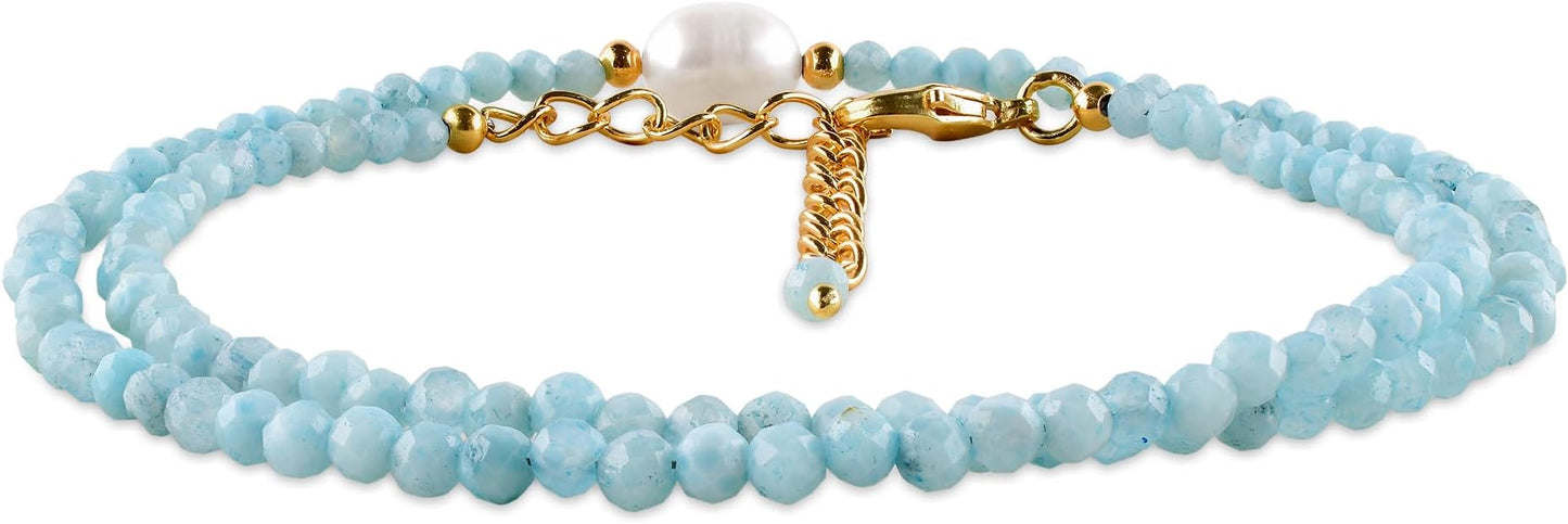 InfinityGemsArt Gemstone Gold Necklace For Women, Birthstone Natural Crystal Stone With Freshwater Pearl Beaded Jewelry, Gold Plated 18 Inch Chain