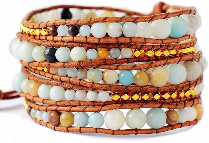 Boho Wrap Bead Bracelet for Women - Handmade Adjustable Natural Stone Beaded Bracelets Yoga Healing Bracelet Bangle Hippie Jewelry