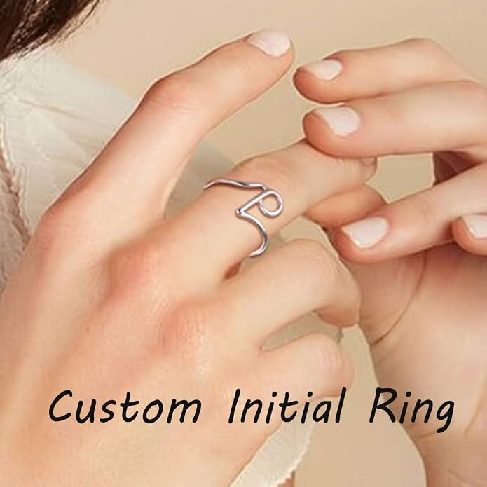 SILVERCUTE S925 Initial Rings, Adjustable Size 6-12 Statement Alphabet Letter A-Z Jewelry Personalized Twisted Initials Rings Sterling Silver Stacking Ring for Women