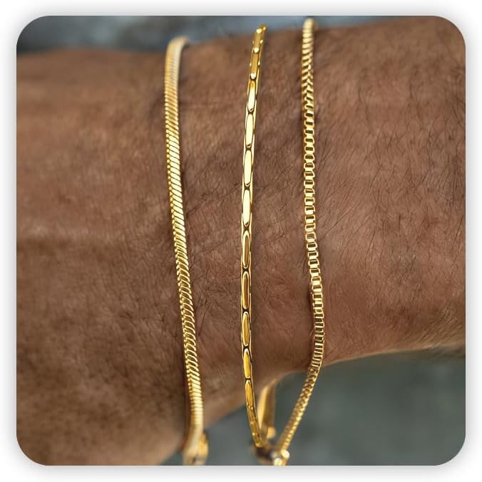 Mens Bracelet - Dainty Gold/Silver Chain Bracelet Stack 14K Gold Plated Silver Bracelets for Men Stainless Steel Adjustable Cross Charm Cuban Link Bracelet Snake Jewelry Set to Men Dad Birthday Day