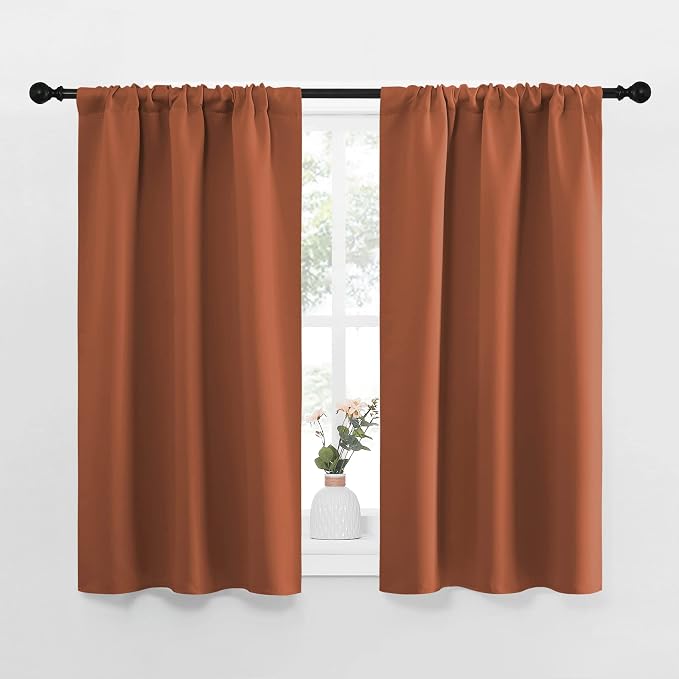 NICETOWN Blackout Curtains and Drapes - Thermal Insulated Solid Rod Pocket Blackout Draperies/Panels (Burnt Orange, 1 Pair, 34 by 45 inches)