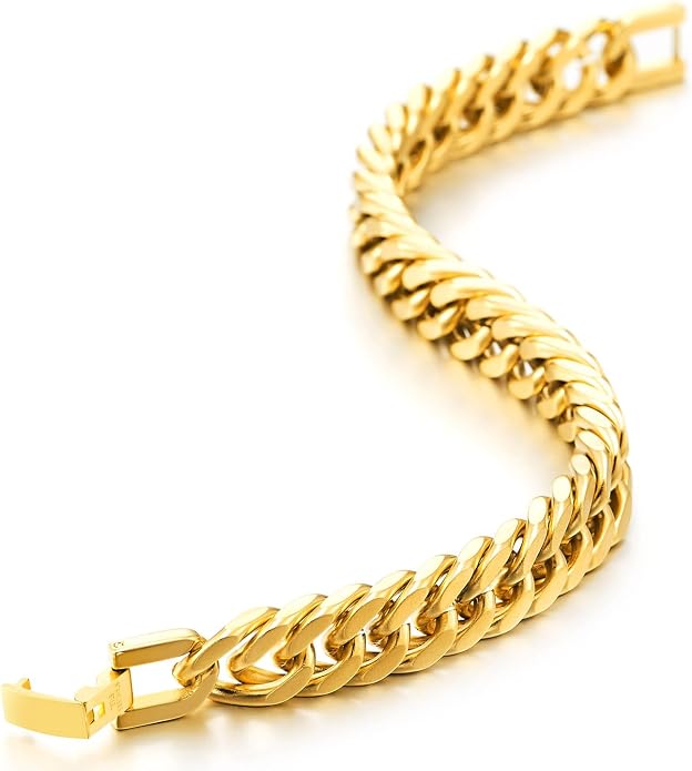 COOLSTEELANDBEYOND Mens Stainless Steel Two-tone Curb Chain Bangle Bracelet, Satin Finish