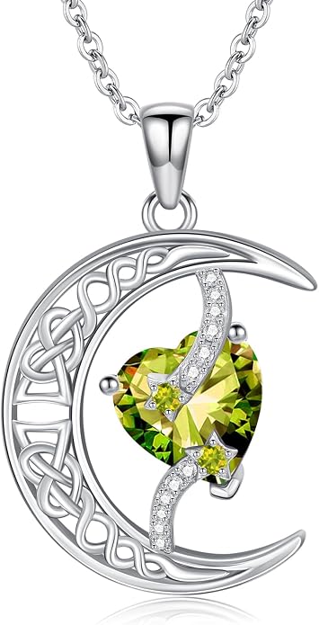 TOUPOP Moon and Star Birthstone Necklace for Women 925 Sterling Silver Celtic Moon Jewelry Birthday Mothers Day Gifts for Mom Wife Her