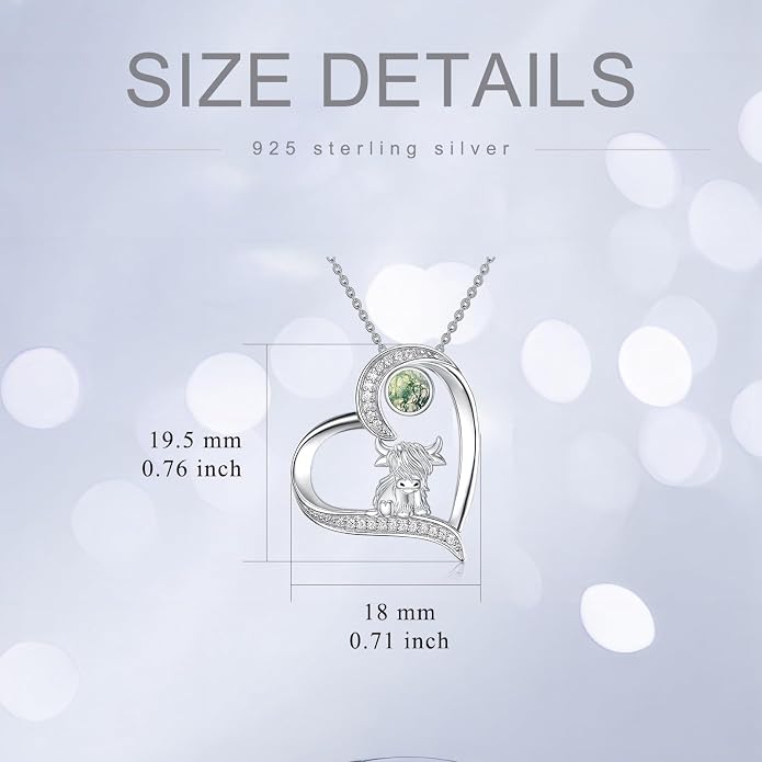 Highland Cow Gifts for Women 925 Sterling Silver Highland Cow Birthstone Necklace Fluffy Cow Jewelry Gifts Birthday Christmas