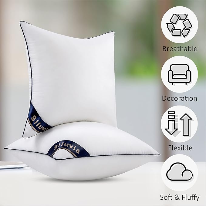 Siluvia Euro Pillows 26x26 Pillow Inserts Set of 2 Square Throw 26 Pillow with 100% Cotton Cover for Sofa, Couch, and Bed - White | 100% pure cotton cover, soft and breathable
