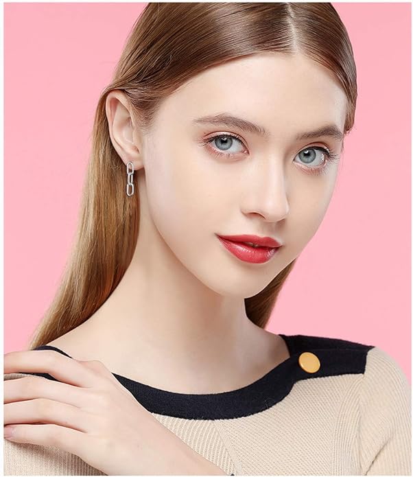 S925 Sterling Silver Trendy Dangle Drop Stud Loops Hoop Earrings for Women Jewelry Cuban Link