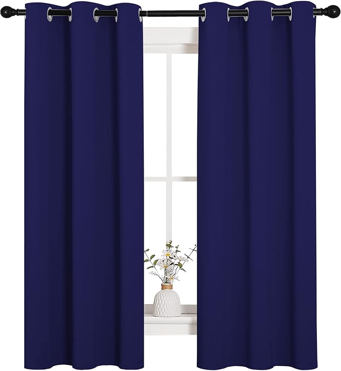 NICETOWN Blackout Draperies Curtains, All Season Thermal Insulated Solid Grommet Top Blackout Curtains/Drapes for Kid's Room (Royal Blue, 1 Pair, 34 x 63 inches)