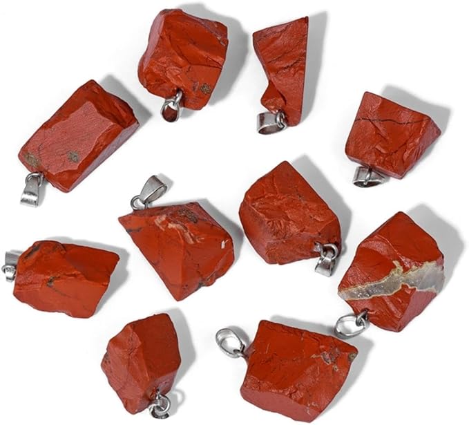 10pcs Irregular Raw Natural Red Stone Rock Pendant Healing Crystal Chakra Gemstone Charm for Jewelry Making DIY Necklace Earrings Accessories Reiki
