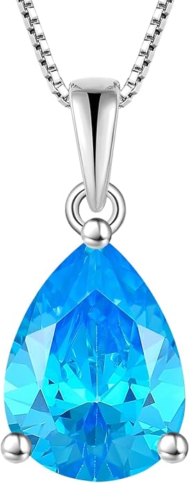 YL Teardrop Necklace 925 Sterling Silver Solitaire Pendant 9x12 MM Pear Cut Multicolored Birthstone Jewelry for Women
