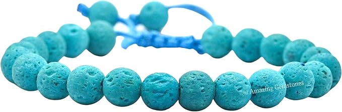 Amazing Gemstone Turquoise Blue Lava Bracelet for Women Men's Gifts - Protection Healing Crystal Bracelet - 8mm Gemstone Beaded Adjustable Bracelet