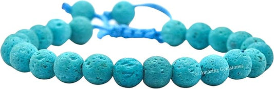 Amazing Gemstone Turquoise Blue Lava Bracelet for Women Men's Gifts - Protection Healing Crystal Bracelet - 8mm Gemstone Beaded Adjustable Bracelet
