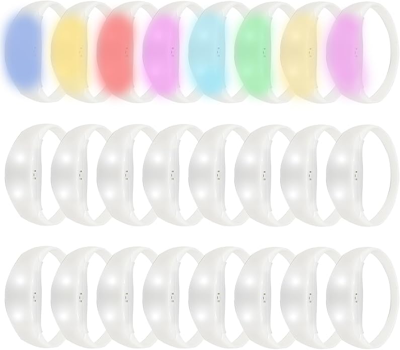 24 Pcs Sound Activated LED Glow Bracelets Light Up Bracelets for Adults Glow in the Dark Bracelets Neon Supplies for Concert
