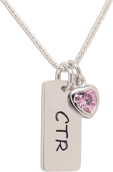 Cherished Moments Girl's .925 Sterling Silver CTR Bar Necklace with Simulated Birthstone Heart Charm