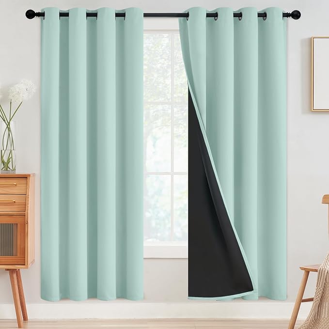 SimpleHome Aqua 100% Blackout Curtains Room Darkening Living Room 72 Inch | Curtains for Bedroom,Thermal Insulated Grommet Window Drapes,Curtains for Living Room with Black Back,52 x 72 Inch,2 Panels