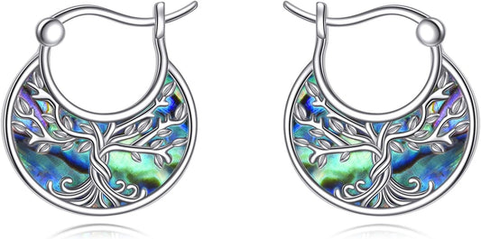 Tree of Life/Sunflower/Mountain/Daisy/Flower/Dragonfly/Butterfly/Earrings 925 Sterling Silver Hoop Earrings for Women