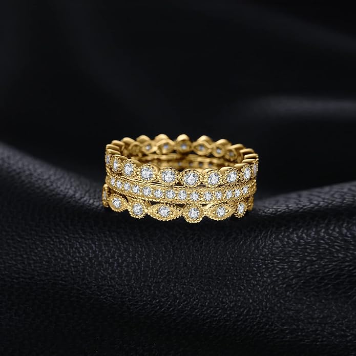 JewelryPalace 14K Gold Plated 925 Sterling Silver Rings for Women, Cubic Zirconia Promise Rings for Her, Stackable Wedding Bands Rings for Women Set Size 4-12