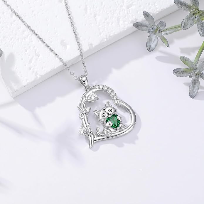 PELOVNY Teddy Bear Necklace for Women 925 Sterling Silver Bear/Highland Cow/Fox/Cat/Axolotl Birthstone Necklace Christmas Birthday Jewelry Gifts for Mom Daughter Wife Sister