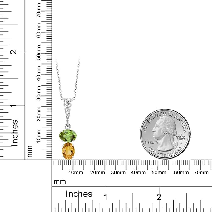 Gem Stone King 2-Stone Gemstone Birthstone Pendant Necklace for Women in 925 Sterling Silver | Oval 8x6MM | 18 Inch Silver Chain | Fine Jewelry for Her Mom Wife