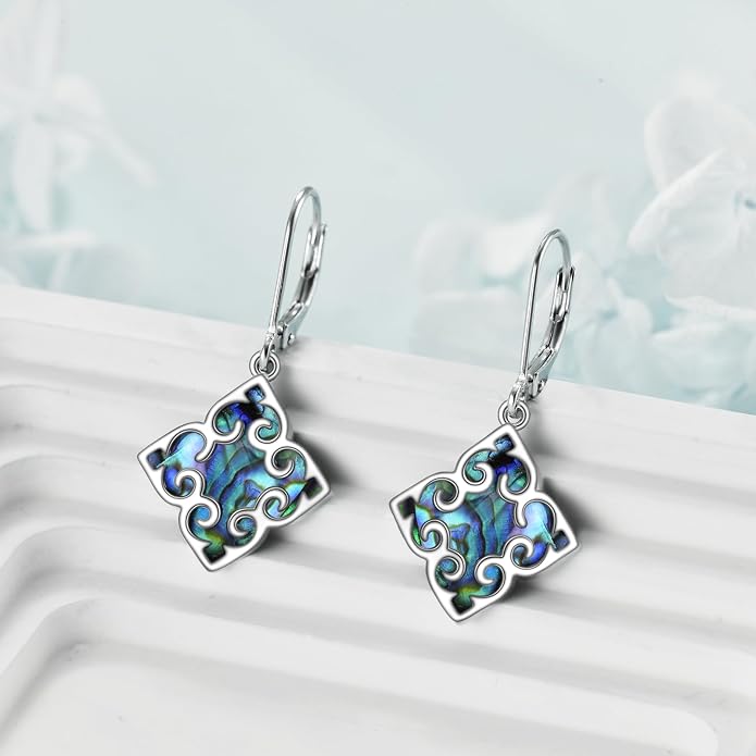 Abalone Shell Dangle Drop Earrings for Women 925 Sterling Silver Filigree Bohemian Earrings Jewelry Gift