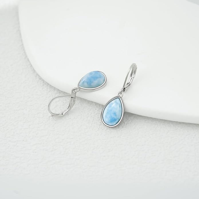 Larimar/Star/Dragonfly/Sunflower/Moonstone/Black Onyx Earrings for Women Leverback Dangle Earrings Hypoallergenic Jewelry for Women