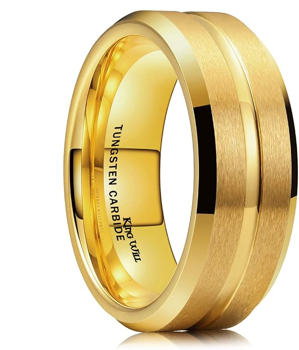 King Will Tungsten Carbide Wedding Band for Men Women-6/8/10mm Width Multicolor Available with Grooved Center Wedding Ring Suitable for Work, Gym Comfort Fit Size 4-16
