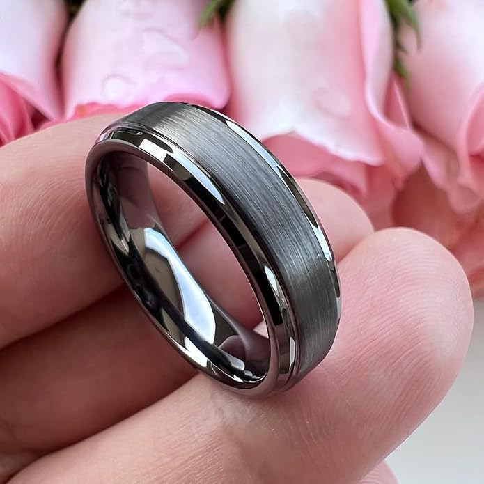 TUTISS 6mm 8mm Tungsten Rings for Men Women Fashion Engagement Wedding Bands Brushed Finish Stepped Beveled Edges Comfort Fit