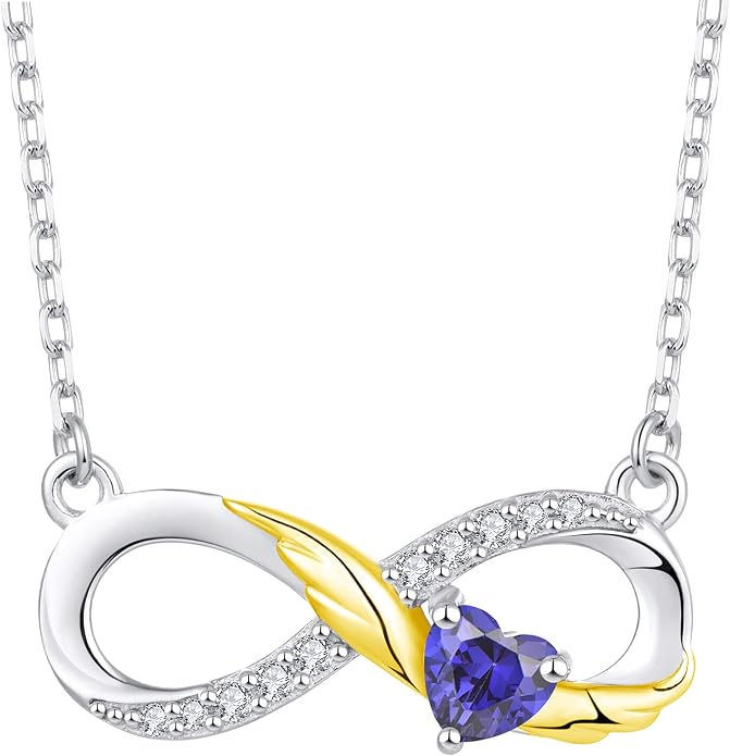 STARCHENIE Infinity Necklace 925 Sterling Silver Angel Wings Heart Birthstone Necklace for Women