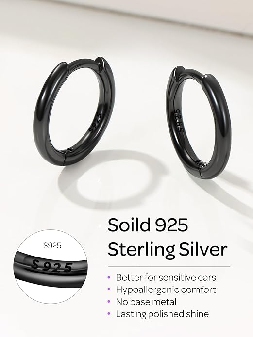 ChicSilver Sterling Silver Hoop Earrings for Women Hypoallergenic 925 Sterling Silver Huggie Earrings for Women Dainty Earring (8/10/12/14/16/18/20MM)