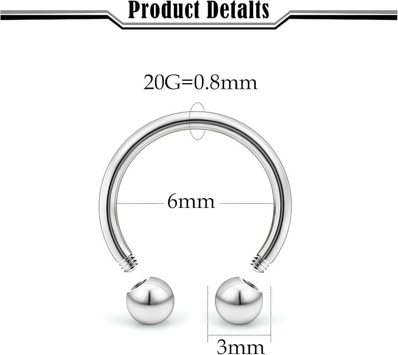 20G-2G ASTM F136 Titanium Septum Rings Nose Ring Hoops Circular Barbell Helix Snug Tragus Rook Daith Cartilage Earring Sneke Bites Lip Ring Hoop Smiley Piercing Jewelry for Women Men 6mm-19mm