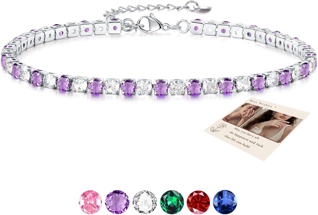 Sfoni Ankle Bracelet for Women, Adjustable Slider Anklet Sparkling Cubic Zirconia Summer Ankle Chain Anniversary Birthday Graduation Jewelry Gift for Women Men with Gift Card & Box