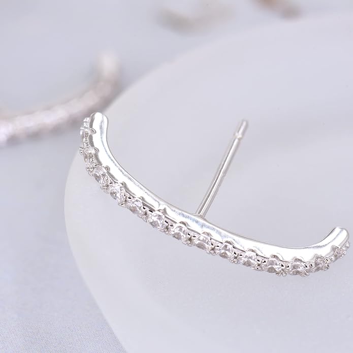 18K Gold Plated Sterling Silver Paved Gemstone Curved Bar Ear Cuffs Suspender Earrings CZ Huggie Earrings