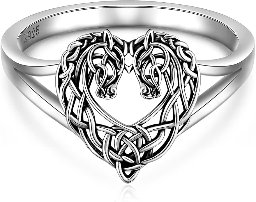 Horse Ring Sterling Silver Celtic Horse Rings for Women Couples Celtic Knot Equestrian Horses Jewelry Horsey Gifts