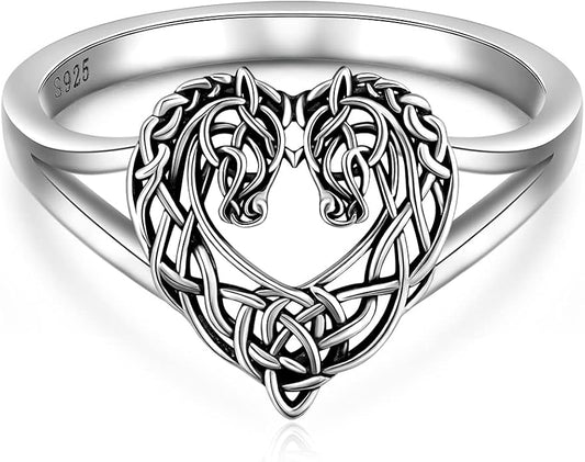 Horse Ring Sterling Silver Celtic Horse Rings for Women Couples Celtic Knot Equestrian Horses Jewelry Horsey Gifts